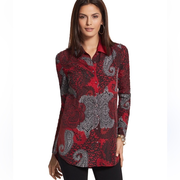 Chico's Tops - Chico’s Paisley Roxanne Top Woman’s 3 (XL) Button Down Long Sleeve Office